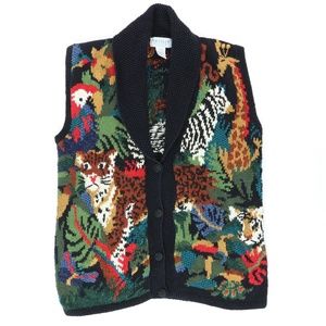 Vintage Artisan Wear Jungle Animal Sweater Vest